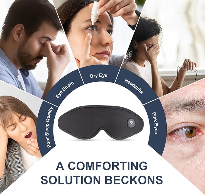 Heated Eye Mask Cordless, Warm Eye Compress for Dry Eyes, Eye Heating Pad for Travel, Dry Eye Mask Heat Therapy for Soothe Tired and Sore Eyes