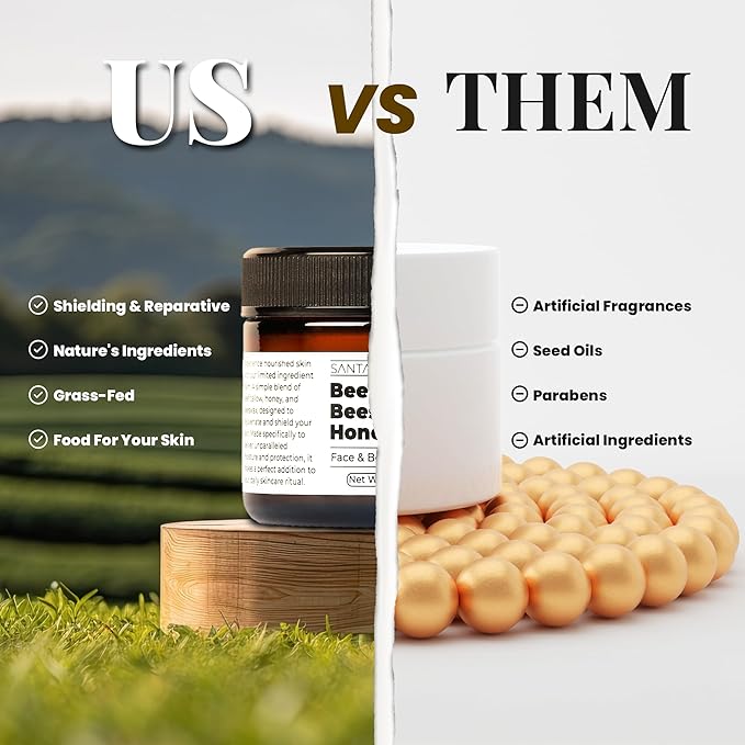 Santa Cruz Paleo Beef Tallow for Skin, Grass Finished & Grass Fed Beef Tallow and Honey Balm Body & Face Moisturizer, Organic Beeswax and Organic Honey, Light Scent, Moisturizing Natural Formula, 2 Oz