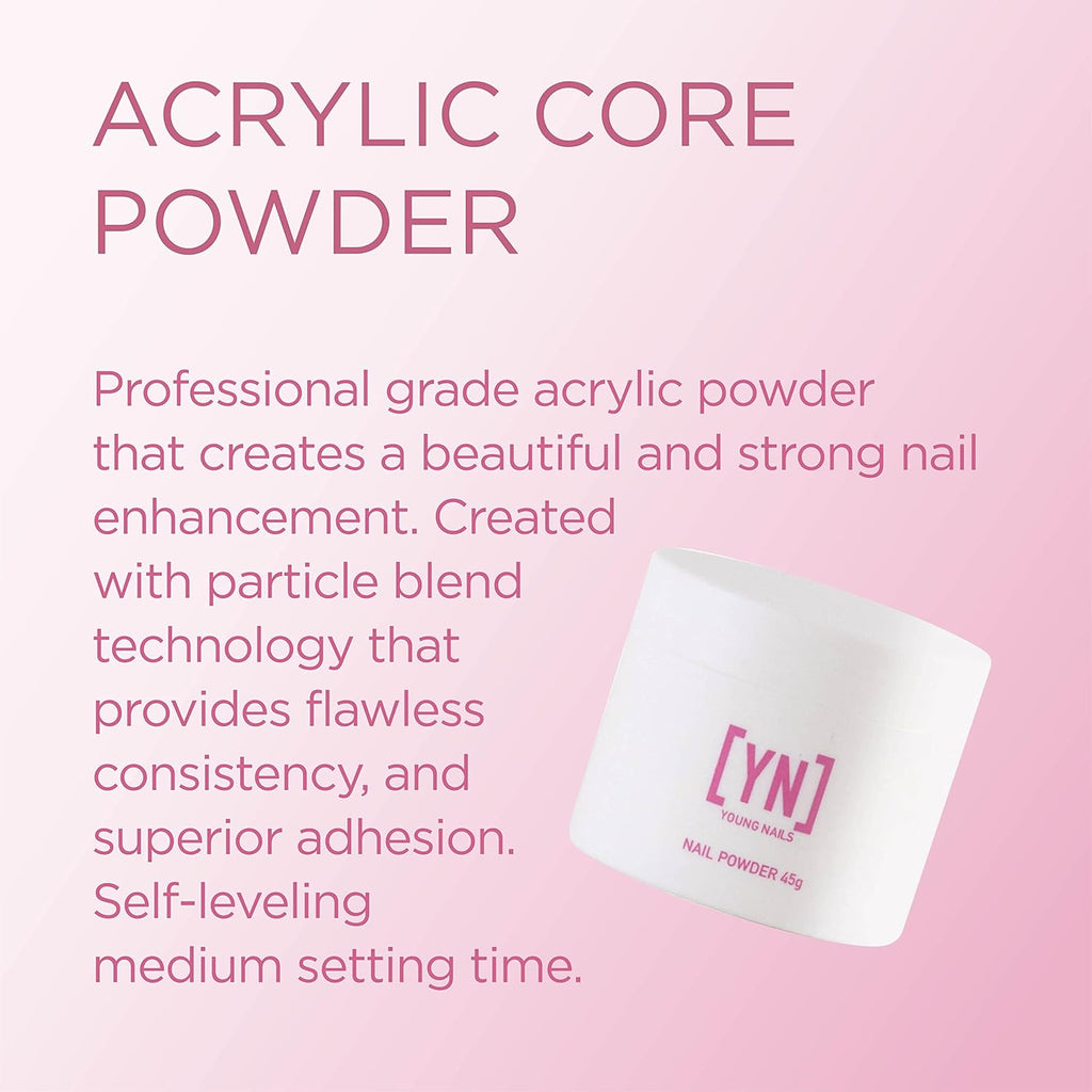 Young Nails Acrylic Core Powder - Self-Leveling Acrylic Nail Powder, Clear Nude Pink White Acrylic Powder for Nail Extenstion, Professional Grade, Superior Adhesion, Color - Natural, 45g