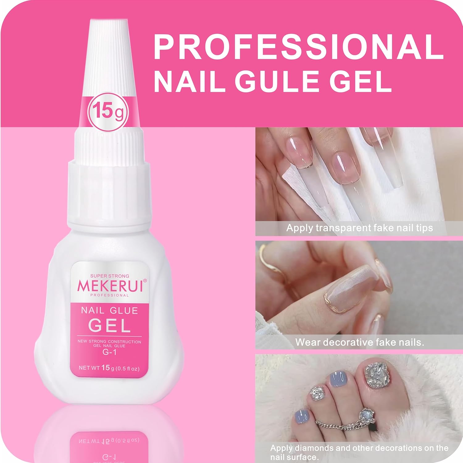 Mekerui's Super Strong Nail Glue is Perfect for Press - on Nails. drip - Proof and Clog - Proof, Dries in 7 Seconds Without UV Light, Lasts Over 30 Days, is Waterproof, and has Professional Salon