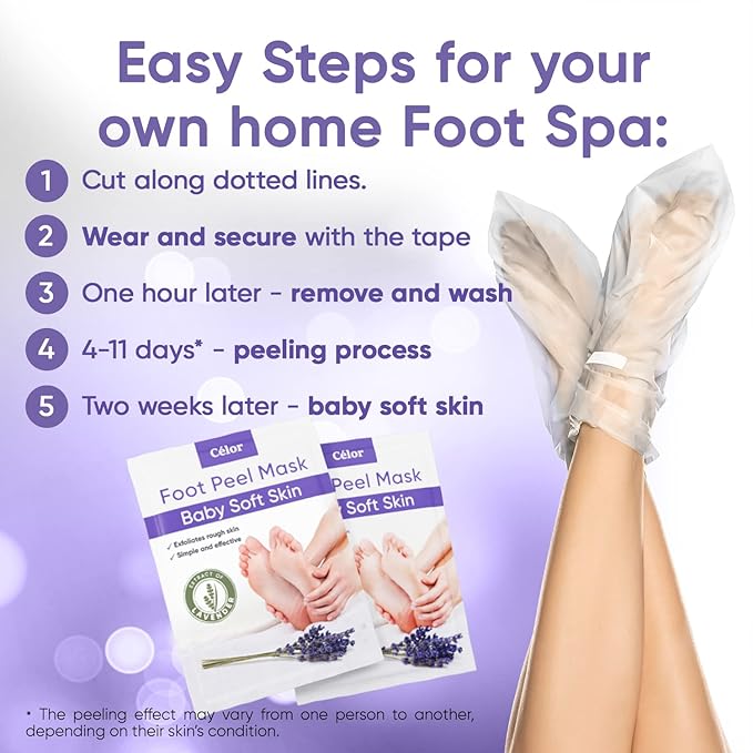 Foot Peel Mask - Foot Mask for Baby Soft Skin - Remove Dead Skin, Dry, Cracked Feet & Callus, Foot Spa, Made with Aloe Vera Extract for Women and Men (2 Pair (Pack of 1), Lavender)