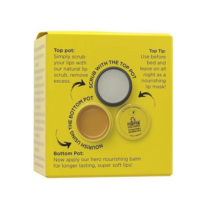 Dr. PawPaw Lip Scrub and Lip Balm Duo - Hydrating Lip Balm with Pawpaw, Aloe, Olive and Castor Oils - Vegan Lip Scrub For Sensitive Skin - 0.55 oz