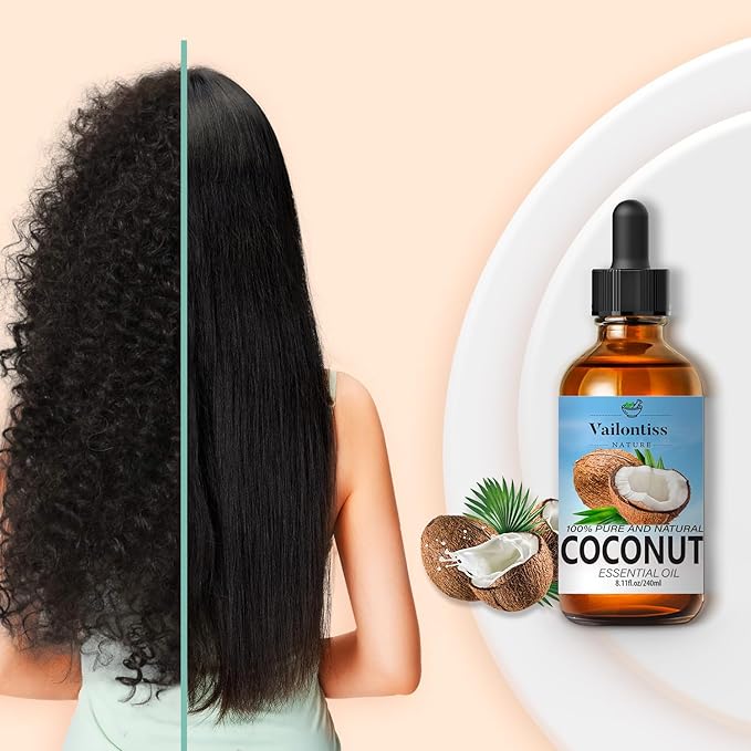Coconut Oil - Carrier Oil for Hair Growth,Relaxing Massage and Body Oil, Pure Non-Greasy Coconut Oil for All Hair Types and Skin(Coconut Oil, 8 Fl Oz)