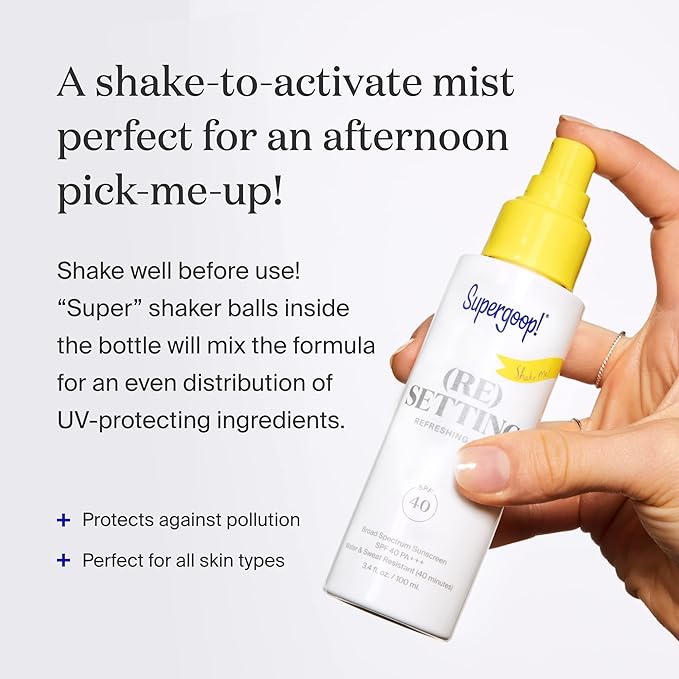 Supergoop! (Re)setting Refreshing Mist, 1 fl oz - SPF 40 PA+++ Facial Mist - Sets Makeup, Refreshes UV Protection & Helps Filter Pollution - Light, Natural Scent