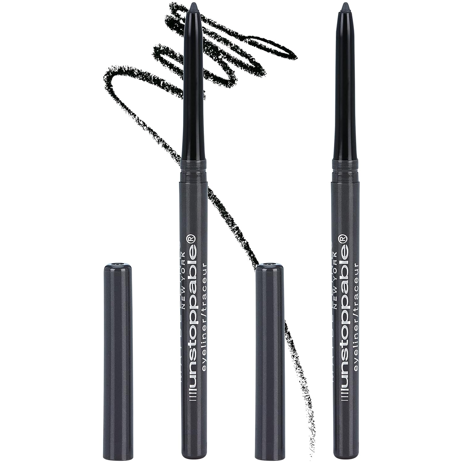 Maybelline Unstoppable Waterproof Mechanical Grey Eyeliner Pencil, Easy to Apply, Smooth Glide, Up to 24 Hour Wear, Pewter, Pack of 2