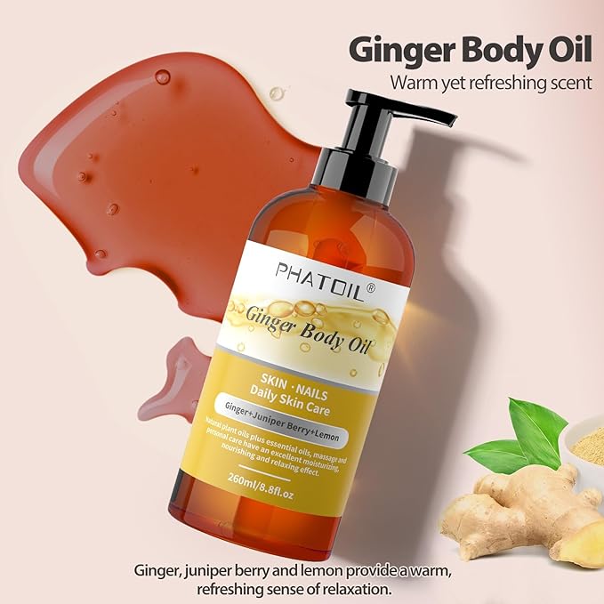 Ylang Ylang Body Oil 260ML & Ginger Body Oil 260ML Large Bottle Body Oil for Moisturizing Skin