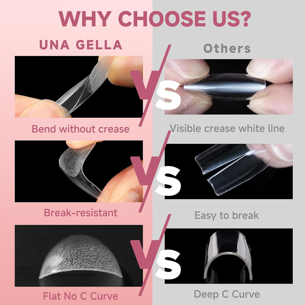 UNA GELLA Stiletto Gel Nail Tips Long: Full Cover 312pcs Half Matte Halloween Stiletto Gel Tips Press On Nails for Faster Gelly Nail Extension, Clear False Fake Acrylic Nails 12 Sizes for Her