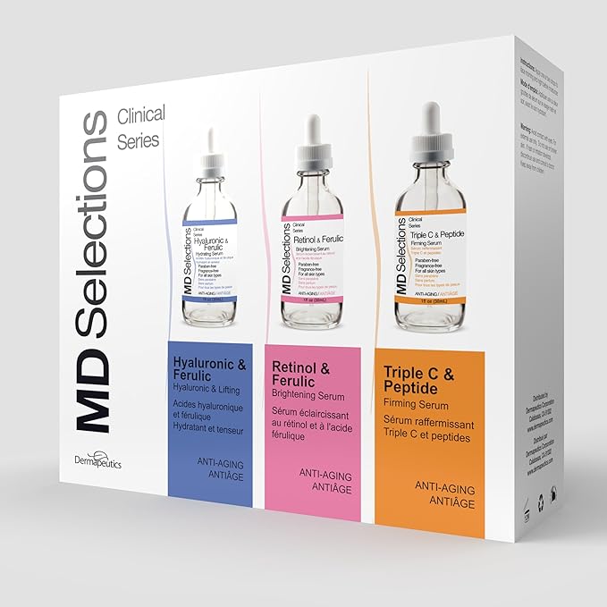 [3-PACK] MD Selections Retinol Hyaluronic Ferulic Triple C Peptide Lifting Serum Bundle for Face, 3 Fl Oz - Skin Firming Plumping Boost Collagen