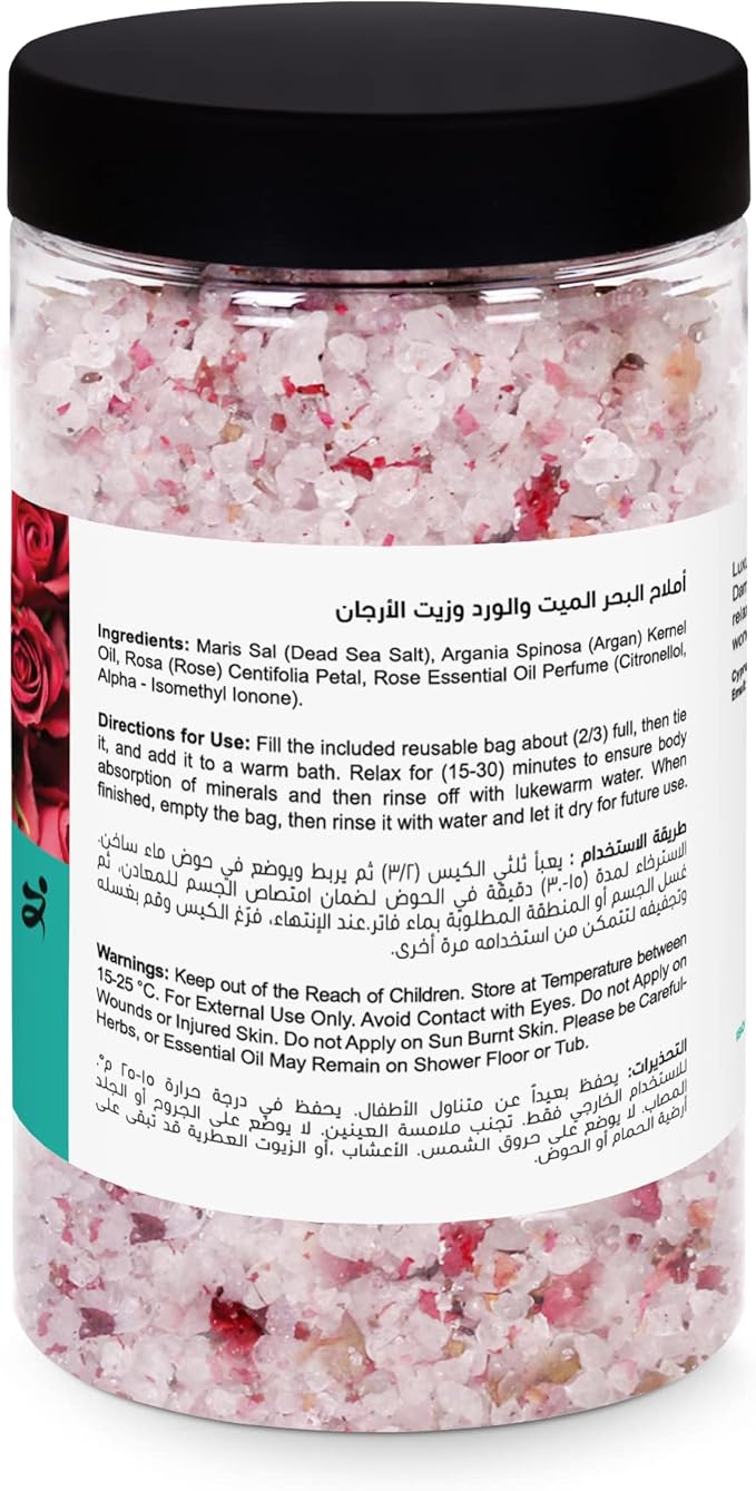 Rose Bath Salt with Dead Sea Minerals – Relaxing Soak with Rose Oil & Argan Oil (12.7 oz)