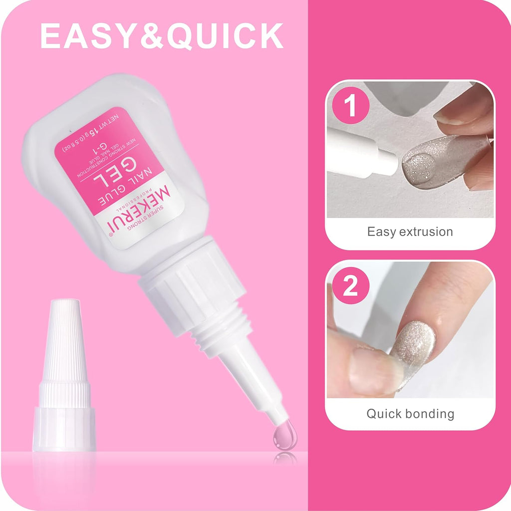 Super Strong Nail Glue Gel (15g) for Press on Nails,Drip and Clog Proof,7S Quickly Dry Without UV Light,Long-Lasting 30+Days,Waterproof Beauty Secret Professional Salon Quality (1, Nail Glue)