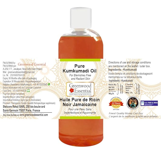 Pure Kumkumadi Oil Natural Therapeutic Grade 200ml (6.76 oz)