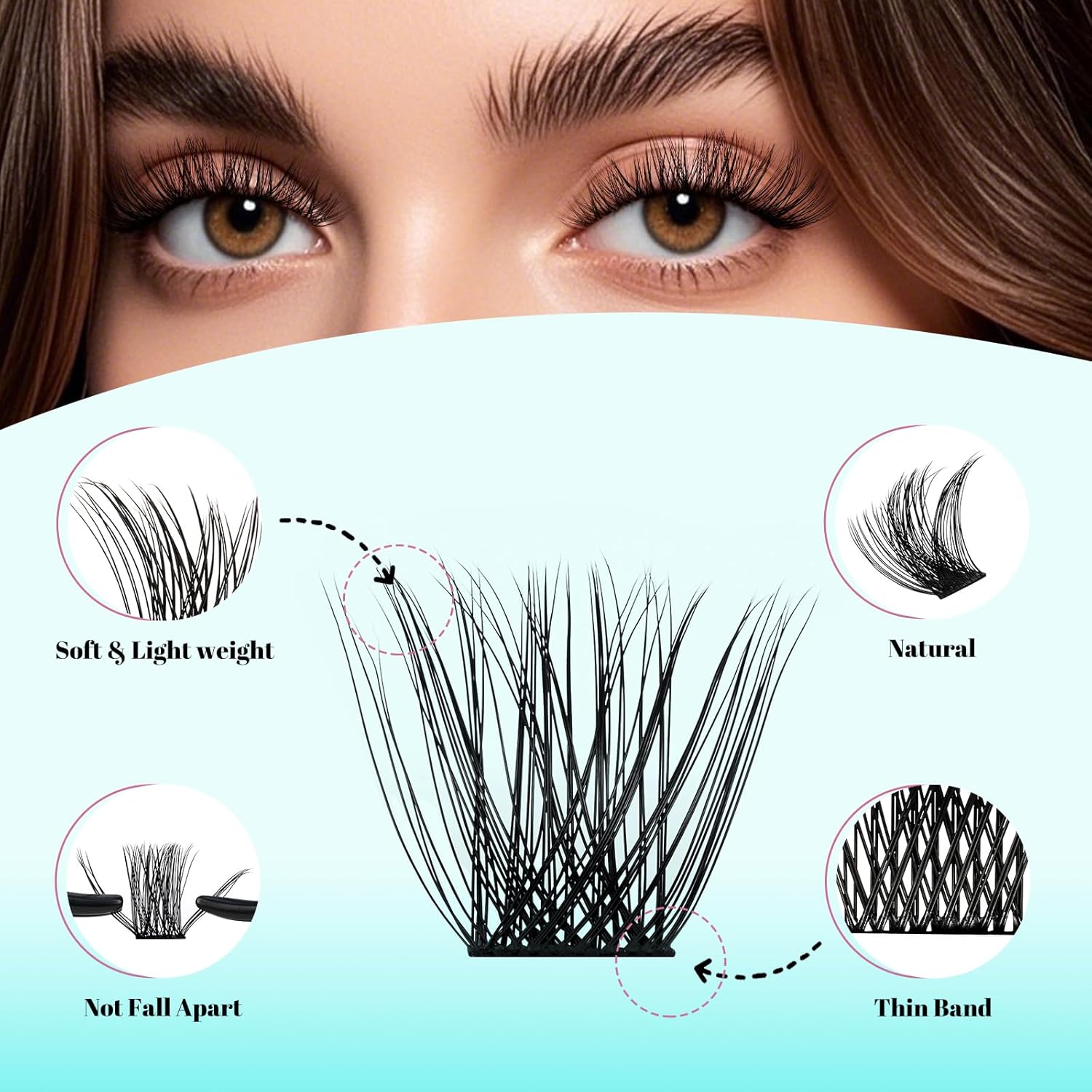 Wispy Lash Clusters Eyelash Extensions 144pcs Individual Lashes Cluster 14mm C Curl Fake Eyelash with Thin Band DIY Cluster Lashes At Home For Beginners (C-14mm)