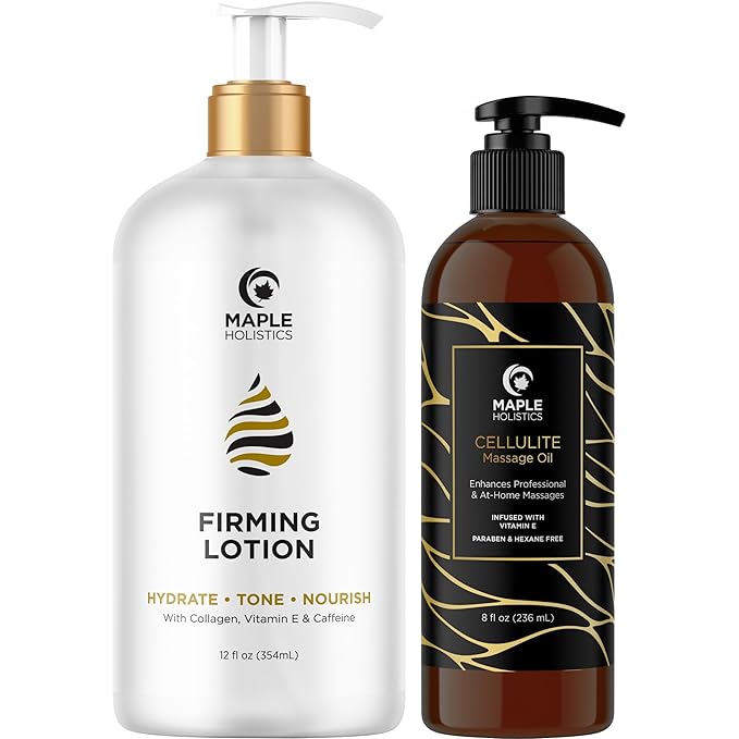 Maple Holistics Skin Firming Set with Firming Lotion and Cellulite Massage Oil Firming and Tightening Body Care Bundle