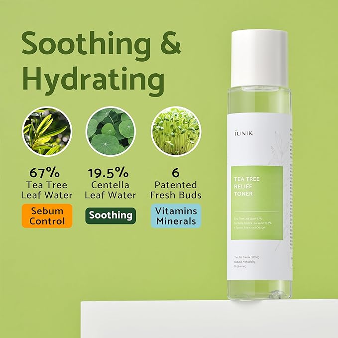 iUNIK Centella Mini Set, Travel Friendly Skincare Set, Ultra Calming and Hydrating for Sensitive Skin: Tea Tree Relief Toner,Serum, Centella Calming Gel with TTR Toner