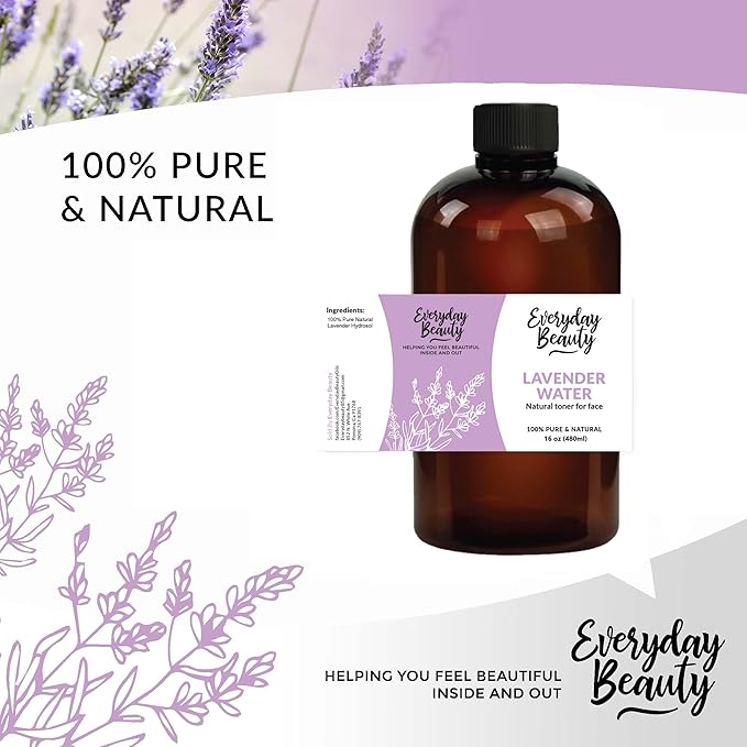 Lavender Hydrosol Facial Toner - 16 oz All Natural Hydrating Spray Mist for Face and Hair - 100% All Natural Lavender Water Hydrosol with Fine Mist Cap