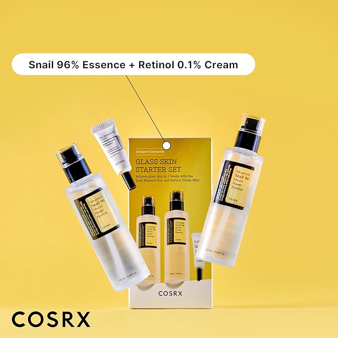 COSRX Glass Skin Starter Set, Amazon Exclusive, Advanced Snail 96% Mucin Power Essence & Retinol 0.1% Cream Mini Sample, Mothers Day Gifts for Mom, Korean Skin Care Kit, Gift Set