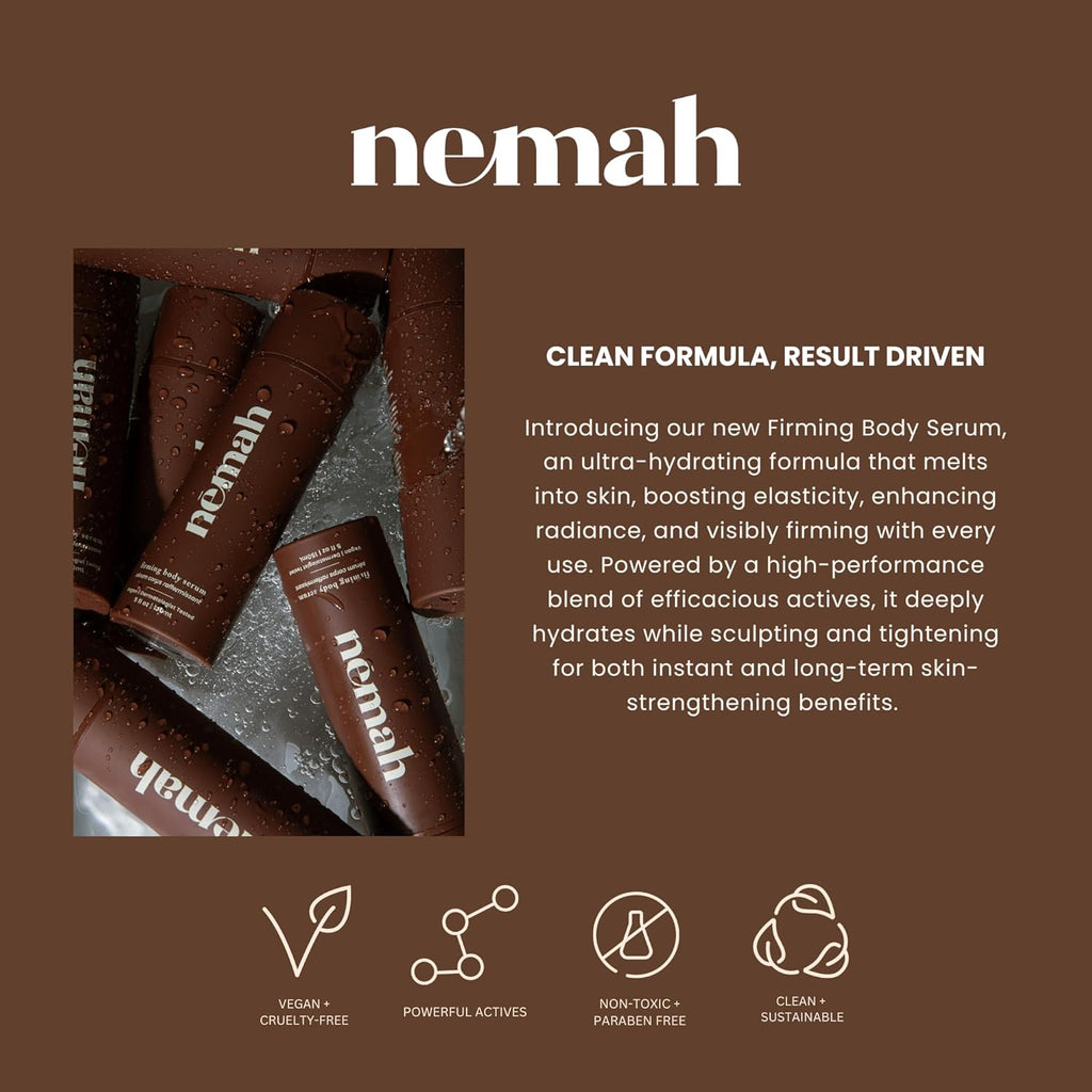 Nemah - Firming Body Serum - Hydrates, Sculpts, and Tightens with Oat Extract, Ashwagandha, and Coconut Extract - Lightweight & Fast-Absorbing, Vegan & Cruelty Free - 5 oz.