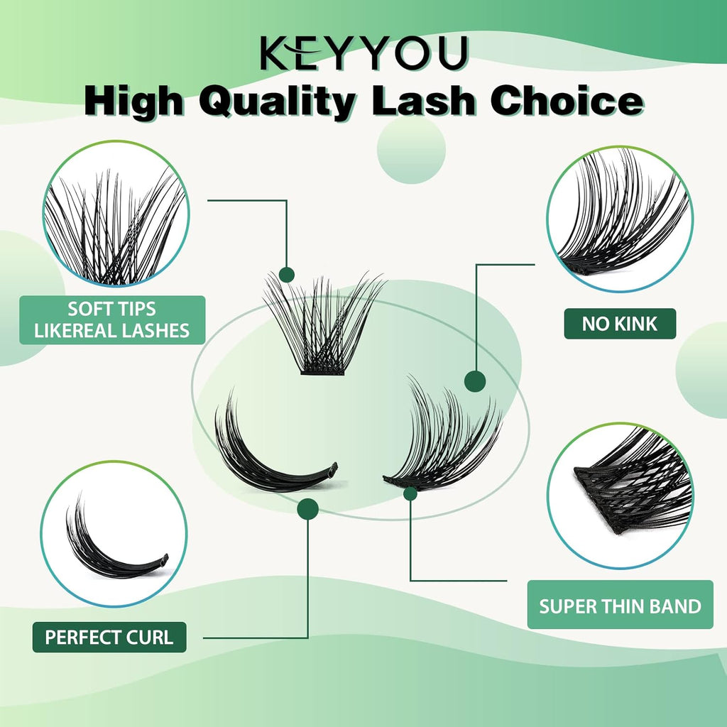 Lash Clusters 96pcs Individual Lashes Y03 D Curl 14mm Cluster Lashes KEYYOU Volume Wispy Lash Extension Soft&Comfortable Easy DIY at Home(Y03 D-14mm)