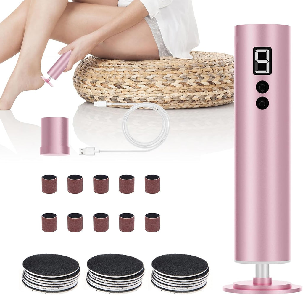 Powerful Electric Foot File & Callus Remover - Over 1-Hour Continuous Use, 360° Rotating Grinder, Foot Drill & Sander, 1200mAh Rechargeable Cordless Pedicure Tool,Foot Grinder(Pink)