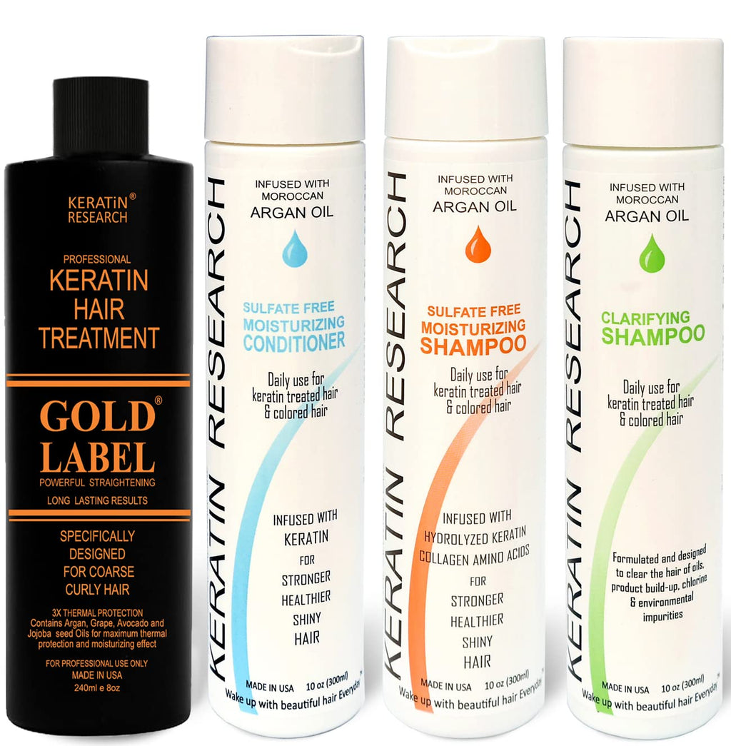 GOLD LABEL Brazilian Keratin Blowout Hair Treatment Straightening Any & All Hair Types Long Lasting Organic Natural Results with Argan Oil Keratina Brasilera (Storngest Formula LG-SET)