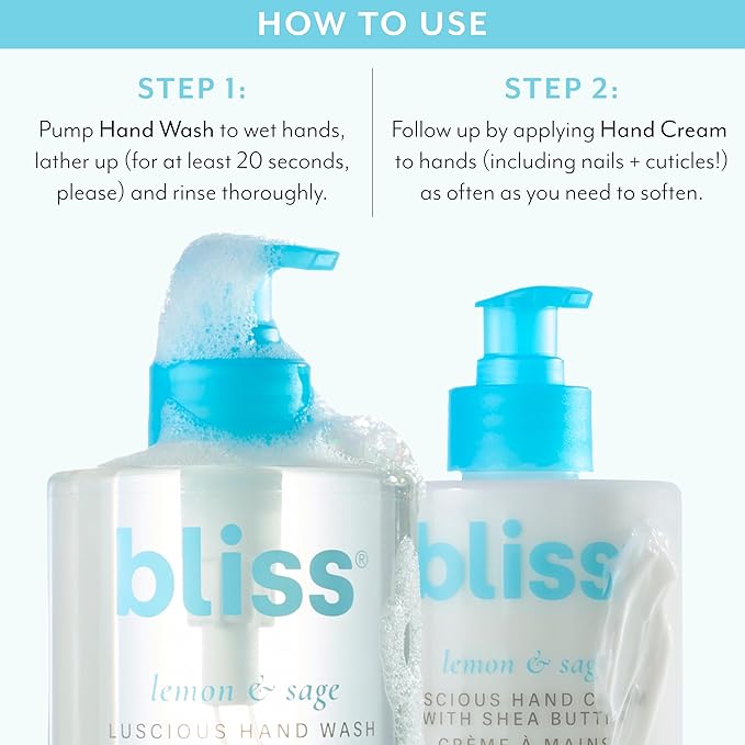 Bliss Lemon & Sage Happy Hands Duo | Hydrating Hand Wash & Nourishing Hand Cream Set with Decorative Tray