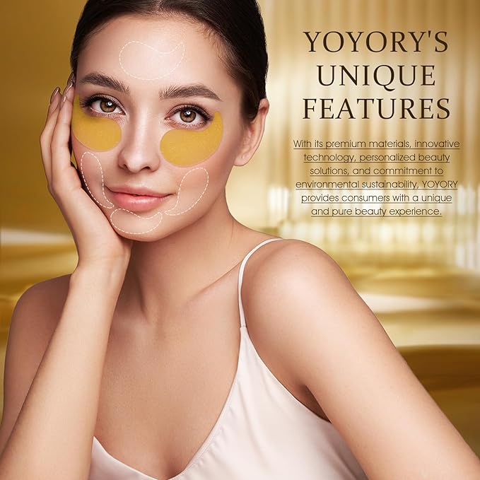 Hydrogel Eye Patches for Dark Circles, Puffy Eyes & Wrinkles - Collagen & Hyaluronic Acid Infused Under Eye Masks, Hydrating Firming Care, Fine Lines,Eye Bags Reduction (60 Pcs) Gold