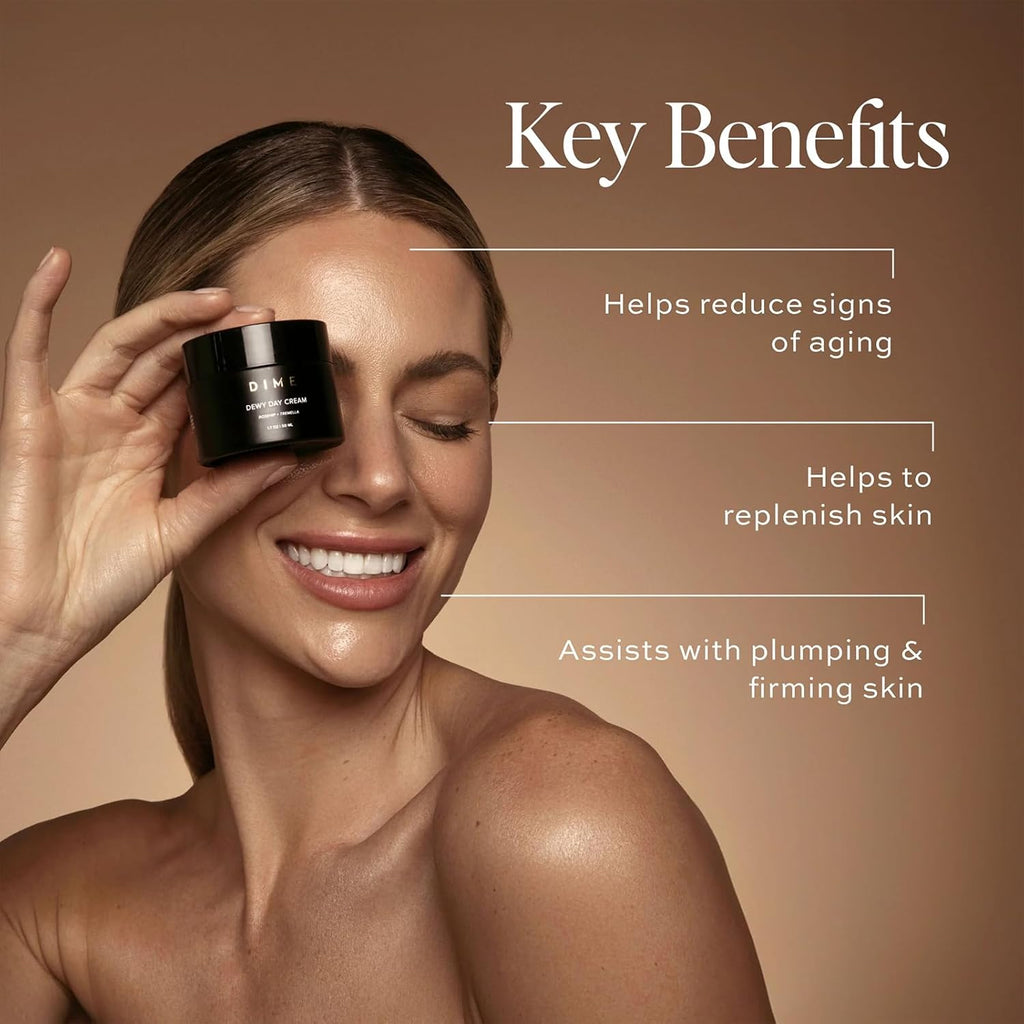 Dime Beauty Dewy Day Cream, Morning Face Moisturizer with Rosehip Oil and Tremella Snow Mushroom, 1.7 oz / 50 ml