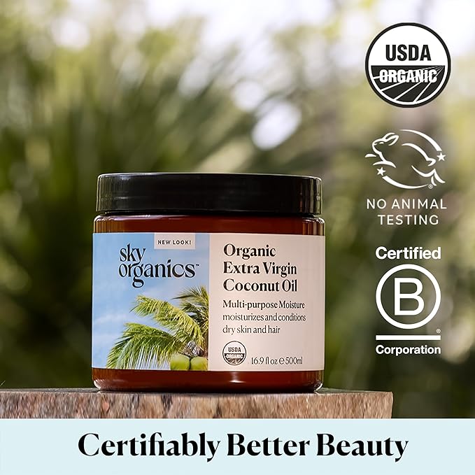Sky Organics - Organic Extra Virgin Coconut Oil for Skin & Hair, 16.9 fl oz - Multipurpose Hair Oil & Body Moisturizer - Vitamins, Antioxidants & Fatty Acids - Vegan, Cruelty Free - w ebook
