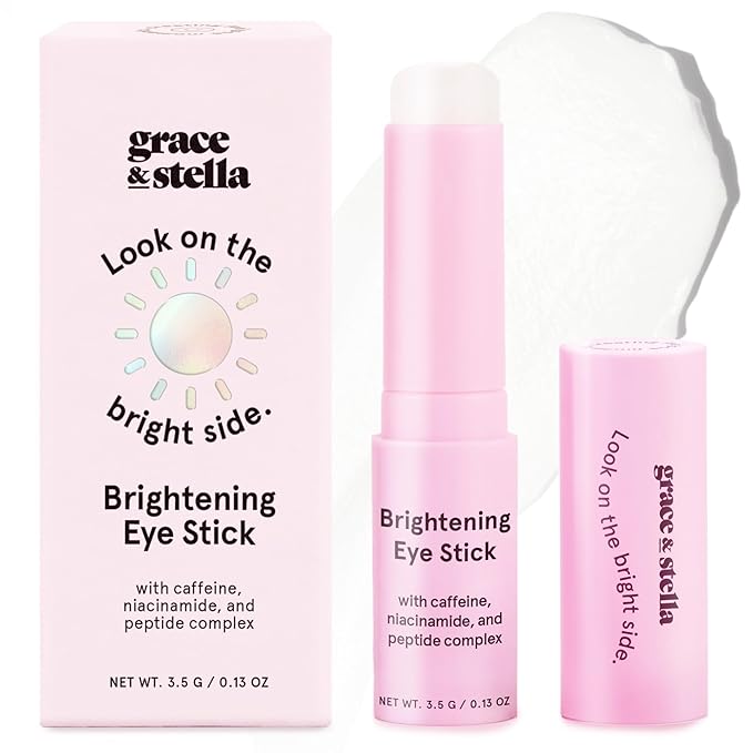 grace & stella Under Eye Brightener Balm Stick - Travel Essentials - Caffeine Eye Cream for Dark Circles, Puffiness, Wrinkles - Vegan Moisturizer Stick with Niacinamide, Hyaluronic Acid (0.13oz/3.5g)
