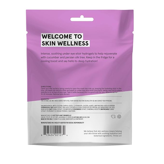 Acure Radically Rejuvenating Under Eye Hydrogel Mask, Provides Anti-Aging Support, & Silk Tree, Purple, Cucumber, 0.236 Fl Oz (Pack of 1)