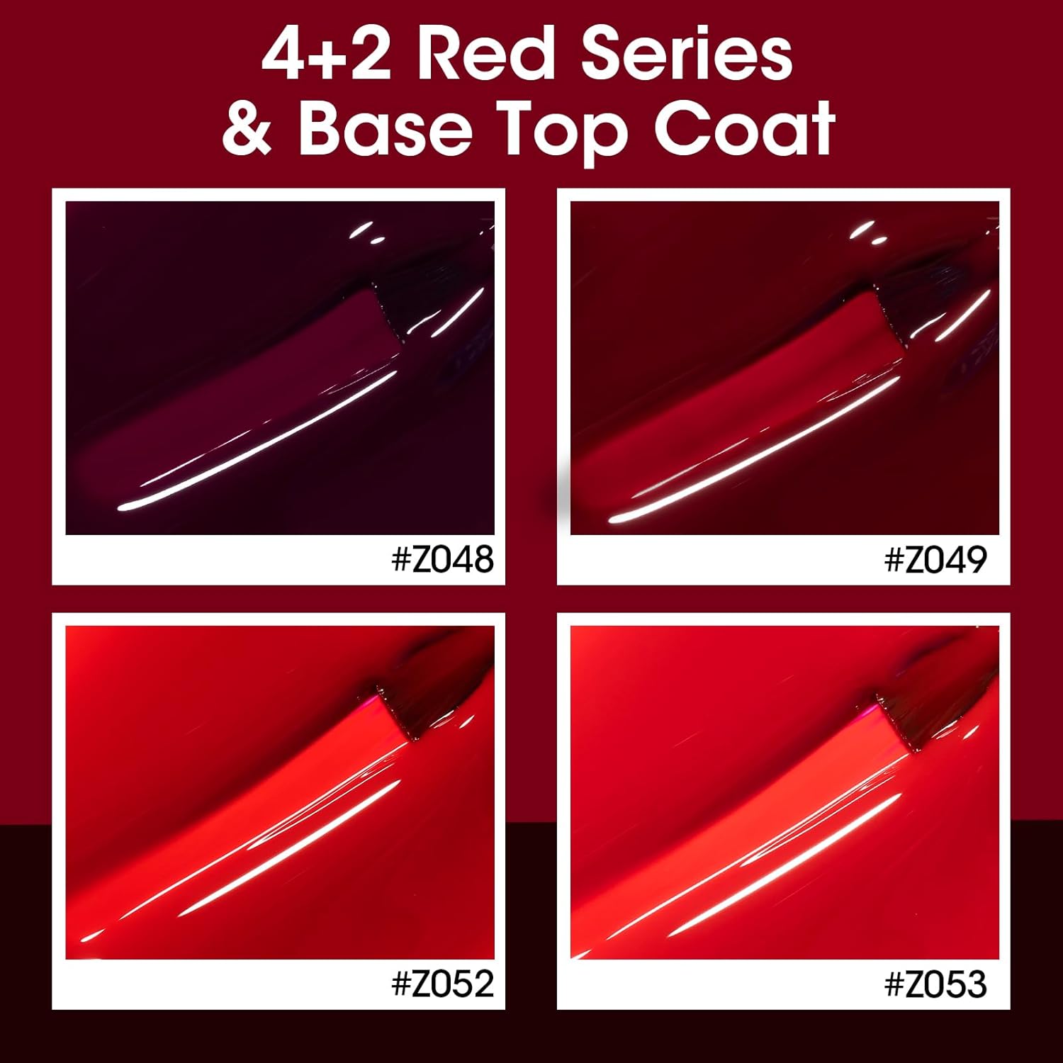 GELLEN Dark Red Nail Polish & Base Top Coat, Deep Burgundy Cherry Wine Blood Red 4 Colors Set, Quick Air Dry Regular Nail Polish for Women Gifts Home Salon Nails, Not UV Gel, Hema Free, Non-toxic