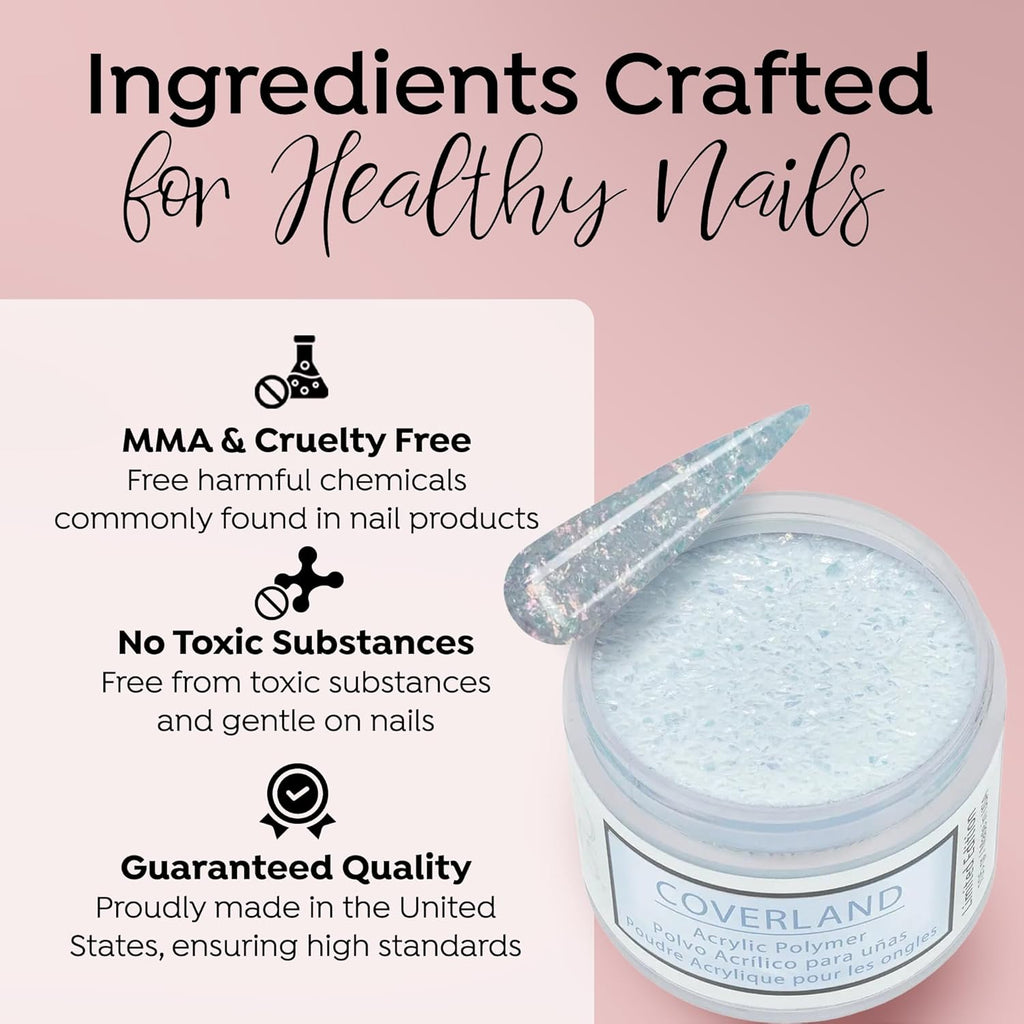 Tones Coverland Acrylic Nail Powder "Crushed Ice" - Limited Edition Acrylic Powder for Nail Design, Sculpting, and Masking Nail Bed Imperfections - Professional Acrylic Nail Supplies - (1.5 Oz)