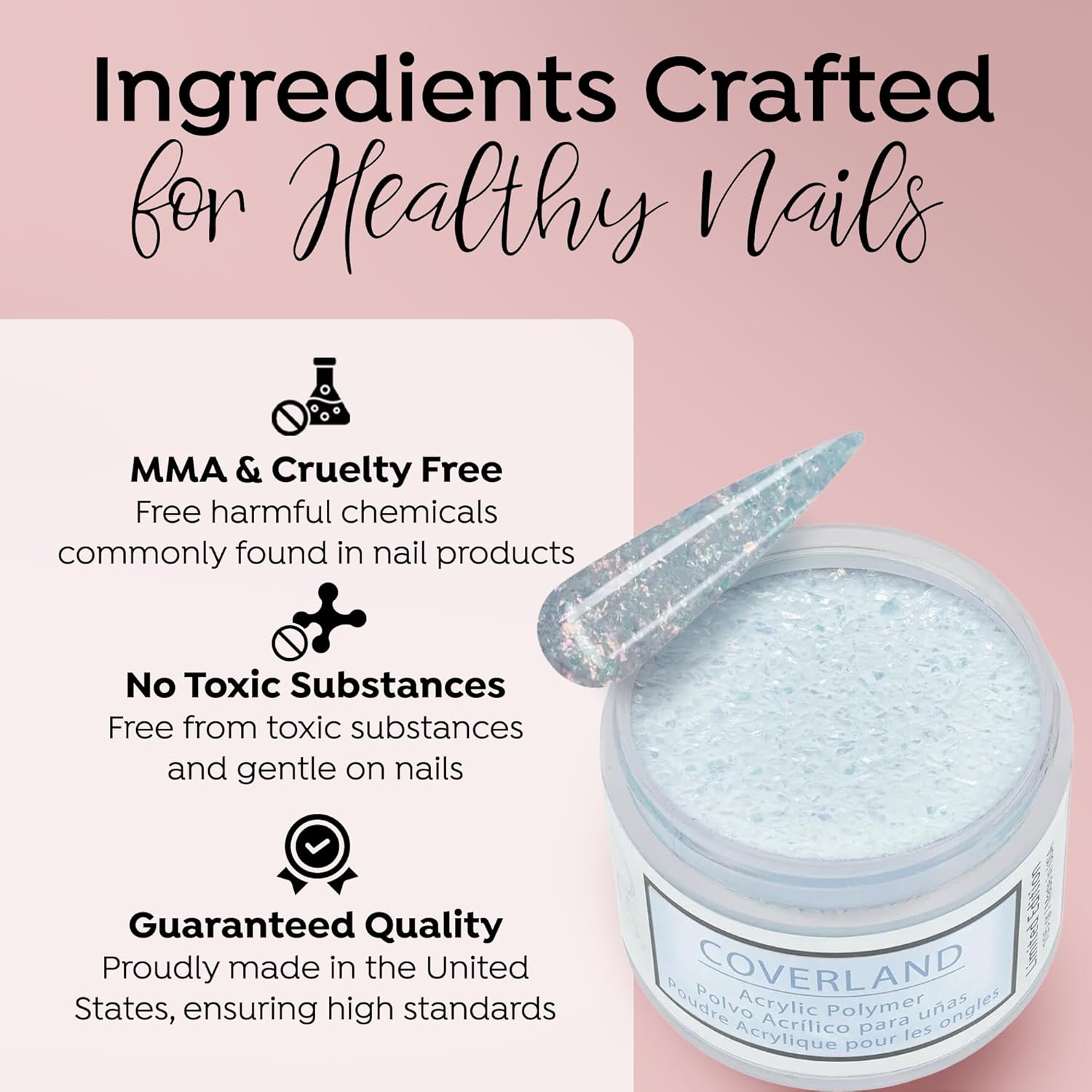 Tones Coverland Acrylic Nail Powder "Crushed Ice" - Limited Edition Acrylic Powder for Nail Design, Sculpting, and Masking Nail Bed Imperfections - Professional Acrylic Nail Supplies - (1.5 Oz)