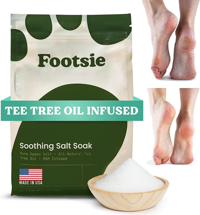 Footsie Soothing Tea Tree Oil Epsom Salt Soak - for Calluses, Aches & Pain, Athlete's Foot - Made in USA - Soothes Cracked Heels, Flaky Skin - 100% Organic, Pedicure Spa Salt - (Calluses & Cracks)