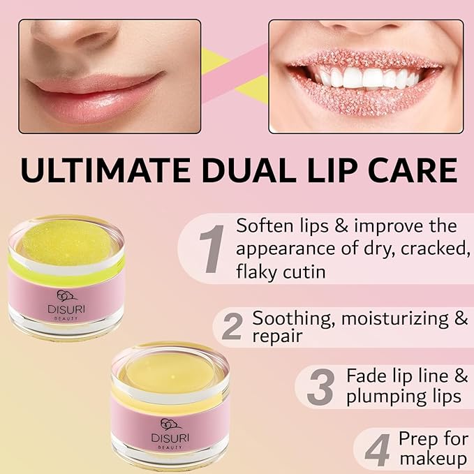 Lip Mask and Lip Scrub Set - Moisturizing Lip Scrub for Exfoliating and Smoothing Lips, Cruelty-free - Improves Texture, Hydrates, and Softens Chapped, Dark Lips Skin - (Vanilla)
