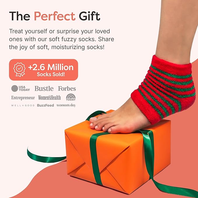 ZenToes Moisturizing Socks for Cracked Heel Treatment - Vitamin E, Olive Oil and Jojoba Oil Infused Heel Socks to Soften and Hydrate (Holiday Stripes, Regular)