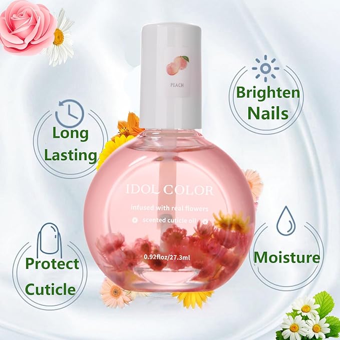 Rosarden Peach Scented Cuticle Oil, Cuticle Oil with Flowers, Cuticle Oil for Nails, Brush Cuticle Oil for Nail, Nourishing Oil for Nails and Cuticles, 0.92FlOz