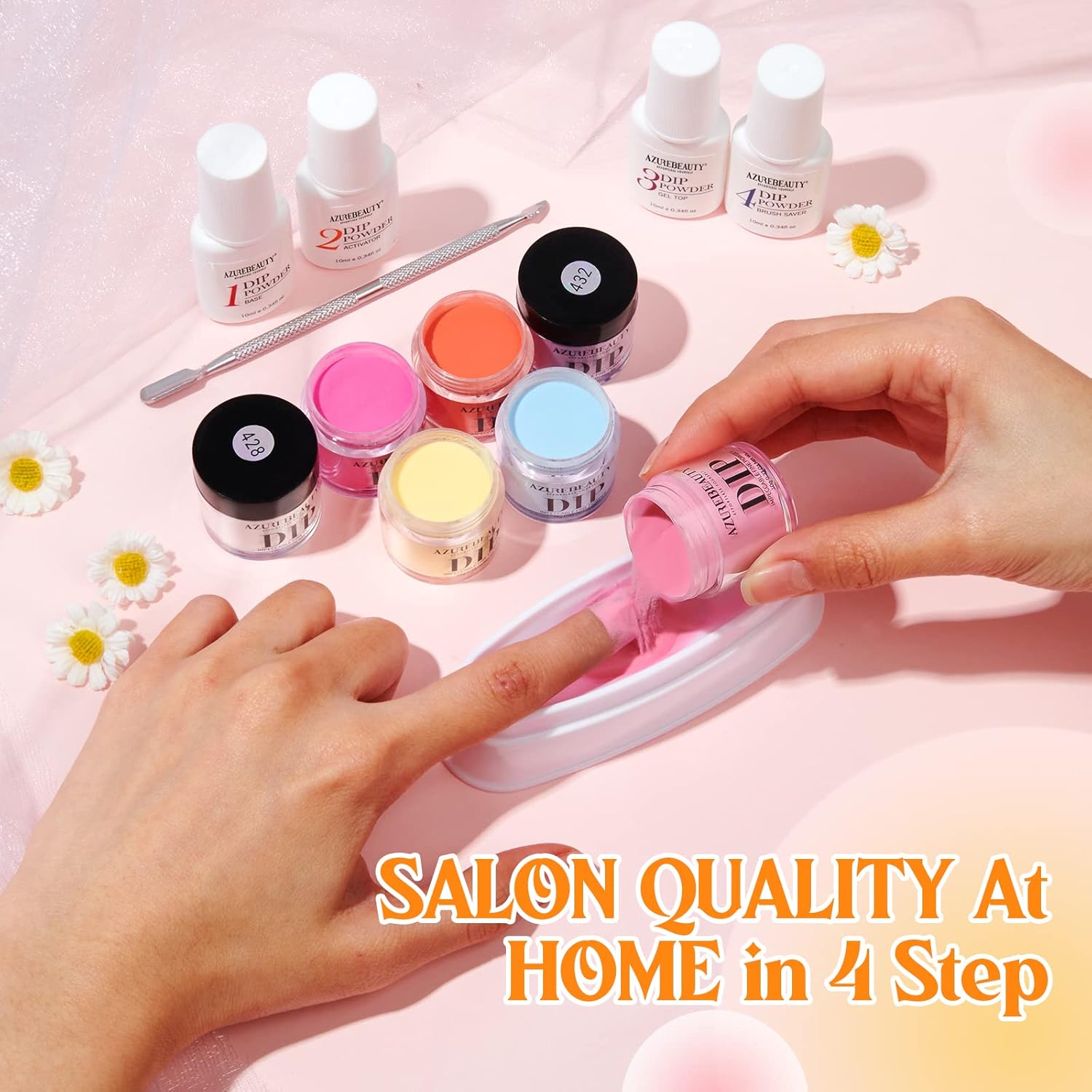 AZUREBEAUTY 31Pcs Dip Powder Nail Kit Starter 20 Colors Pastel Spring Summer Pink Acrylic Dipping Powder Set with Top/Base Coat Activator & Recycling Tray for Macaron French Manicure Salon