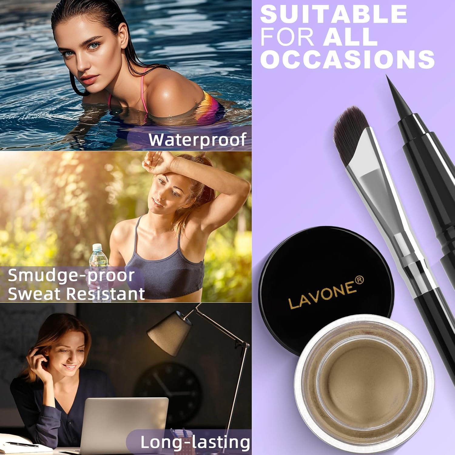 LAVONE Eyeliner Set - Waterproof Makeup Kit with Liquid eyeliner Pencil, Gel Eyeliner & Angled Eye liner Brush, Waterproof, Smudge Resistant, Long Lasting Formula - Blonde