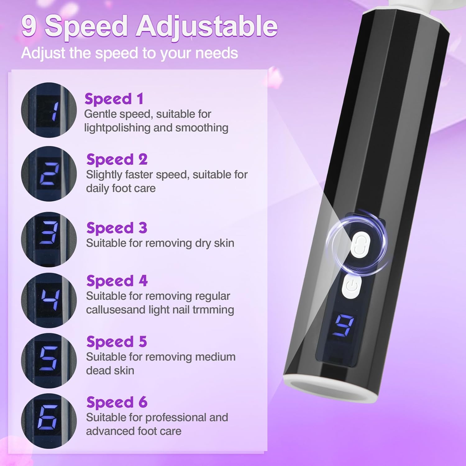 Electric Foot Callus Remover, Electric Foot File Speed Adjustment & Direction of Rotation Controller, Pedicure Tools for Feet with 20Pcs Replacement Sandpaper and 10Pcs Barrel Sandpaper