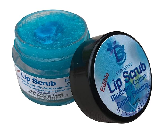 Diva Stuff Ultra Hydrating Lip Scrub for Soft Lips, Gentle Exfoliation, Moisturizer & Conditioner, Blueberry Cotton Candy Frosting – ¼ oz (Made in the USA)