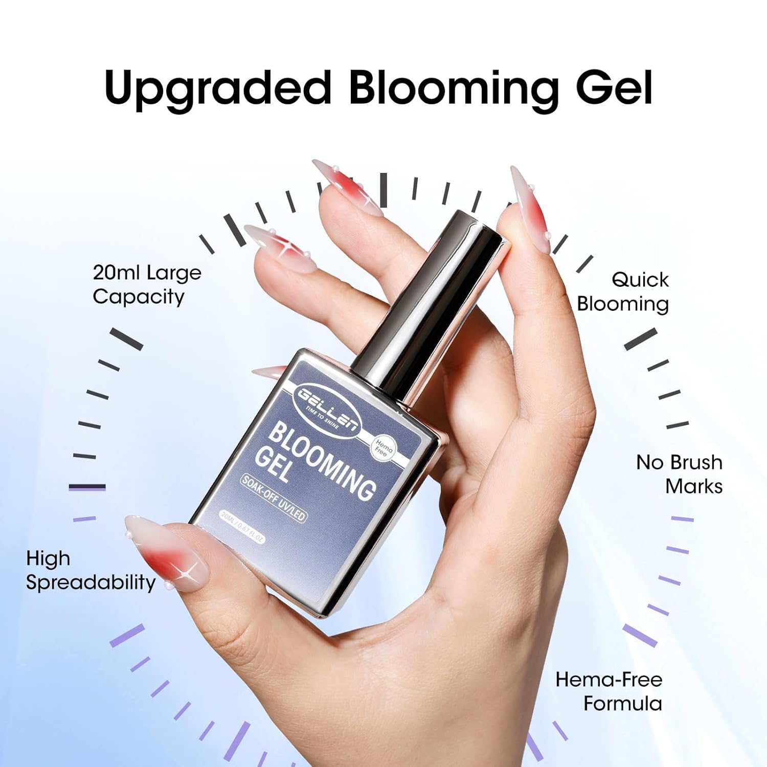 GELLEN 20ML Blooming Gel, Hema Free Blooming Gel Nail Polish, Soak off Clear UV LED Blossom Nail Gel for Spreading Effect, Marble Watercolor Floral Nail Art Design, DIY Manicure Gift for Women