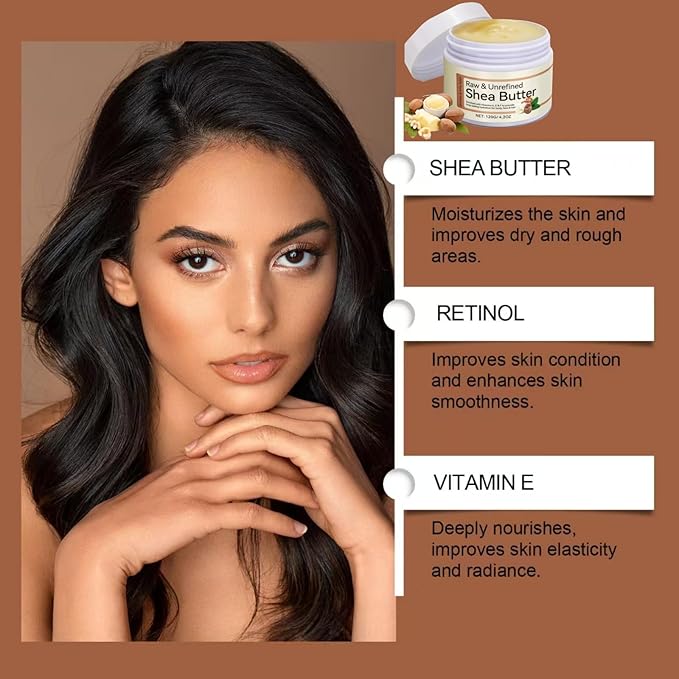 Pure Organic Shea Butter, Raw Body Butter Enriched with Vitamin A, Vitamin F, Deep Nourishing Body Hair and Face, Long-Lasting for Dry Skin, Hair Care, Natural Moisturizer
