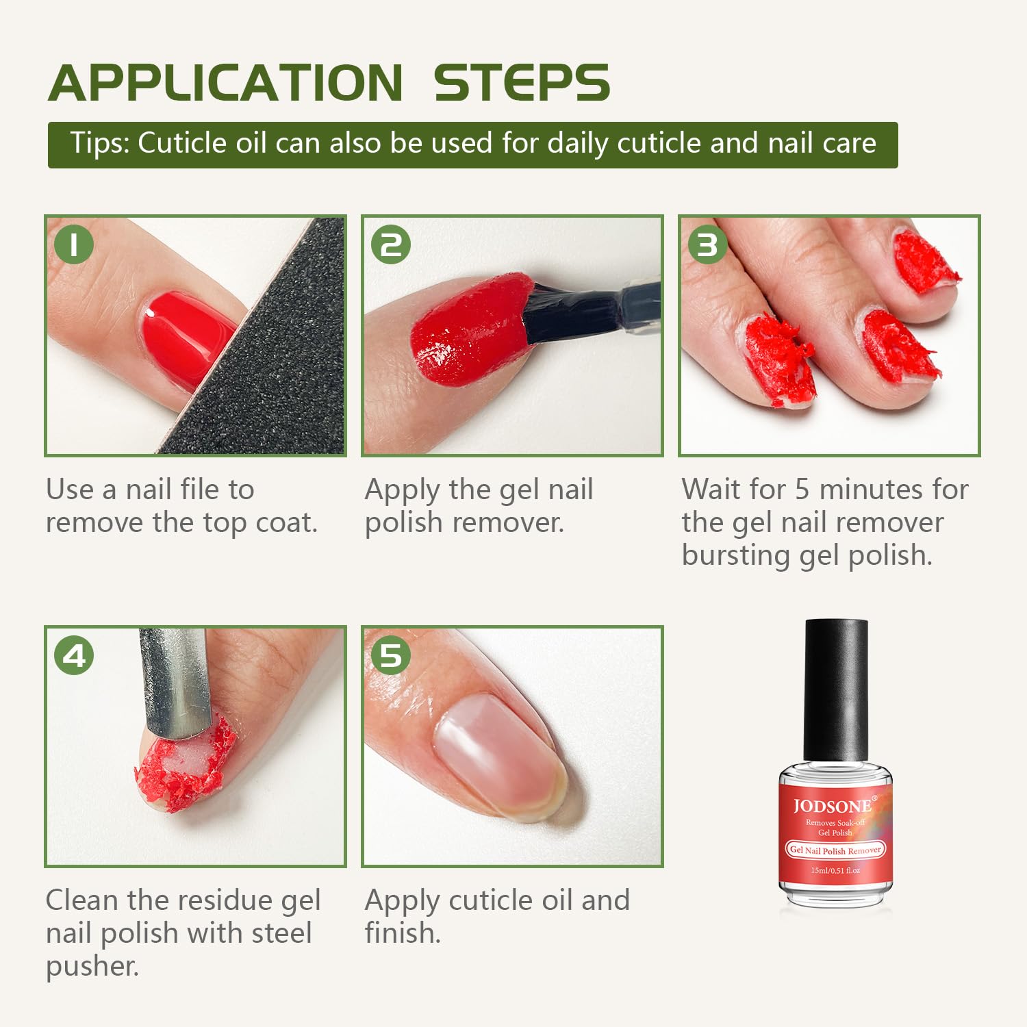 JODSONE Gel Nail Remover Quick Gel Nail Polish Remover and Base Coat Top Coat Simple Set is Suitable for Beginners to Try