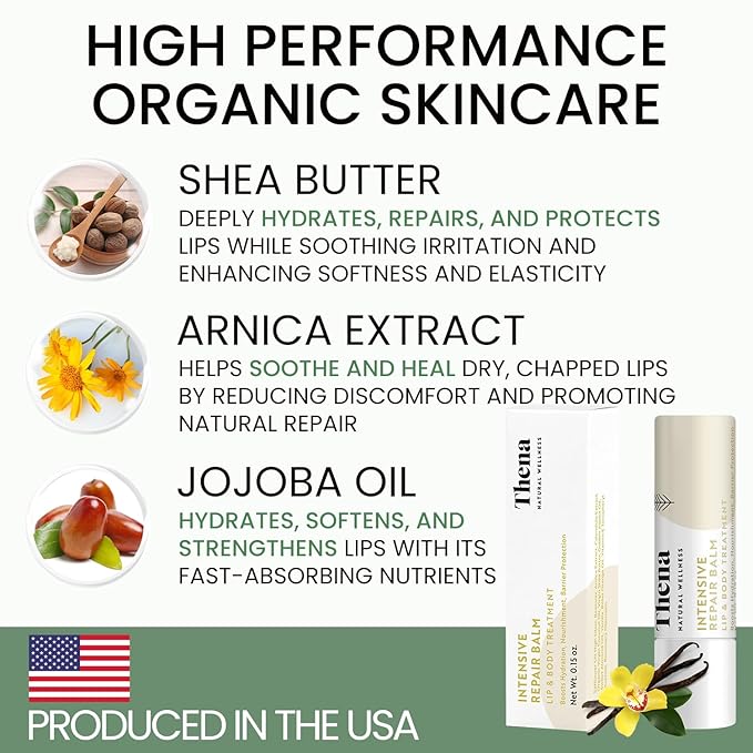 Organic Lip Treatment Balm Ultra Hydrating & Nourishing Care for Dry, Chapped, Cracked Lips & Skin, Visibly Smooths Wrinkles & Fine Lines, Natural Skin Care, 6 Pack Gift Set, Women & Men