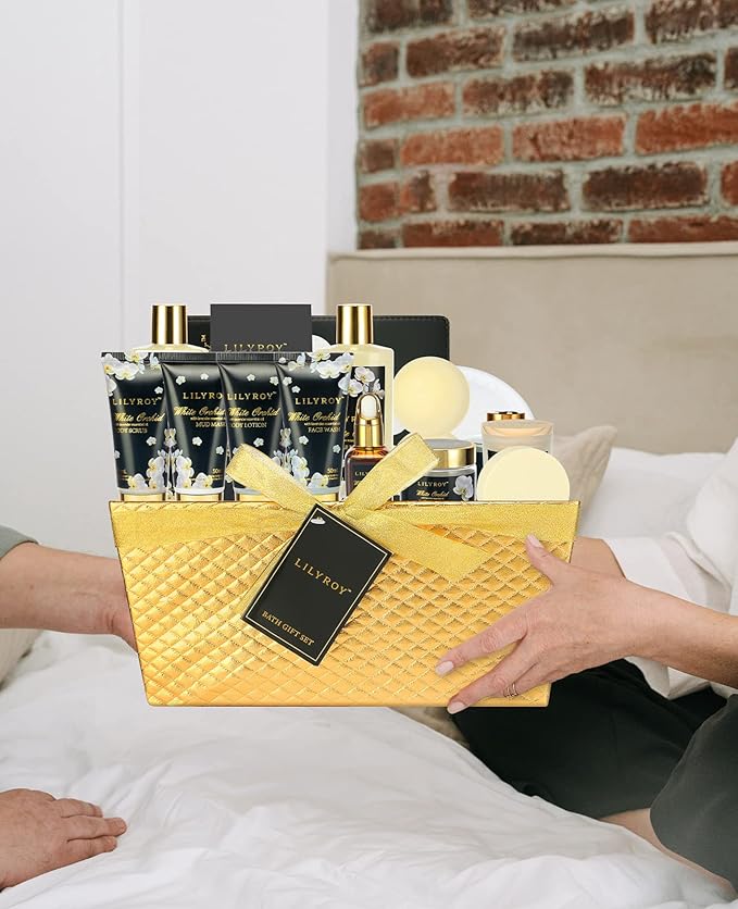 Mothers Day Gifts for Mom - Luxury 18-Piece Gold Leather Spa Gift Set, Premium Bath Collection with Bath Bomb | Father's Day Christmas Birthday Gifts, All Occasion Ultimate Holiday Gift for Her & Him