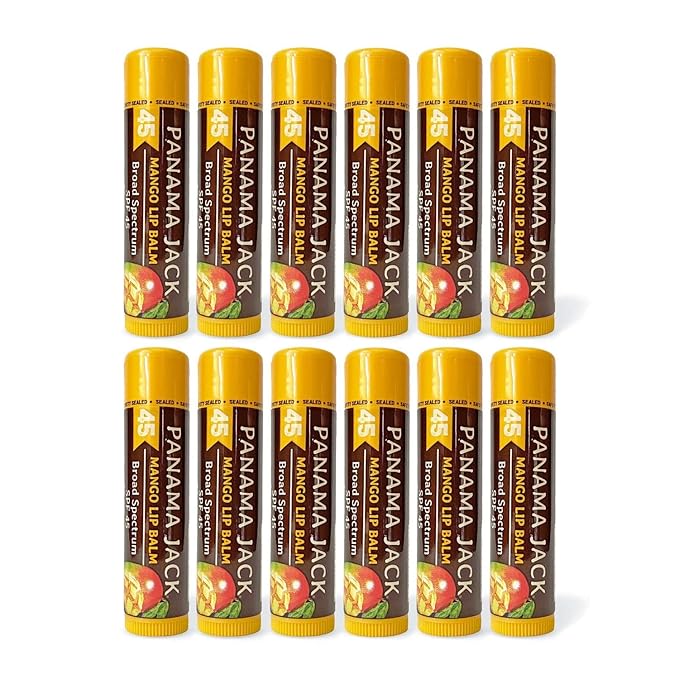 Panama Jack SPF 45 Lip Balm - Broad Spectrum UVA-UVB Sunscreen Protection, Prevents & Soothes Dry, Chapped Lips (Pack of 12, Mango)
