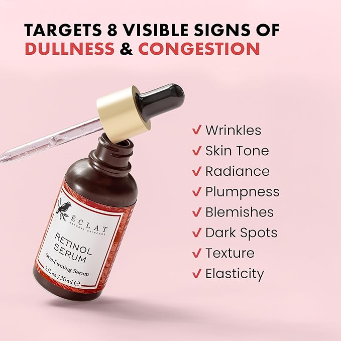 Eclat Skincare Retinol Serum for Face - Pure Retinol with Hyaluronic Acid & Vitamin E - Skin Care for Dark Spots - Anti Aging & Anti Wrinkle Formula - Resurfacing Retinoid Serum for Face 1 fl oz