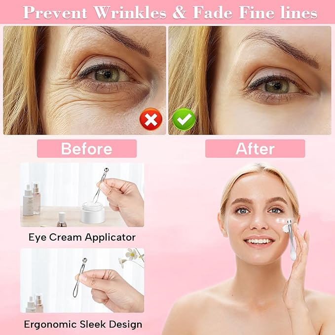 Under Eye Patches, Reusable Under Wrinkle Silicone Mask Pink, Plump Fine Lines & Wrinkles with Metal Eye Cream Applicator, Tin Case