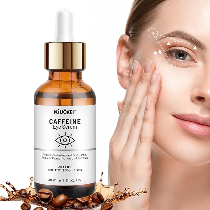 Caffeine Eye Serum with EGCG, 5% Caffeine Solution for Eyes Reduces Pigmentation and Puffiness, Under Eye Serum for Dark Circles, Wrinkles and Fine Lines for All Skin Types, 1 OZ